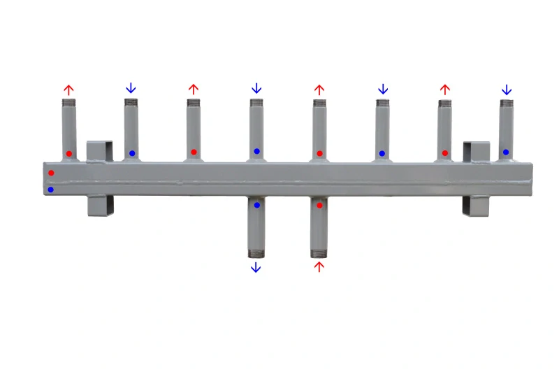 Sdružený rozdělovač sběrač SR 80/4Z připojení 5/4"- 4 okruhy 1" s držákem 